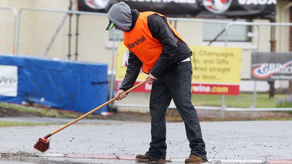 Efforts to clear the surface water from the circuit proved to be in vain