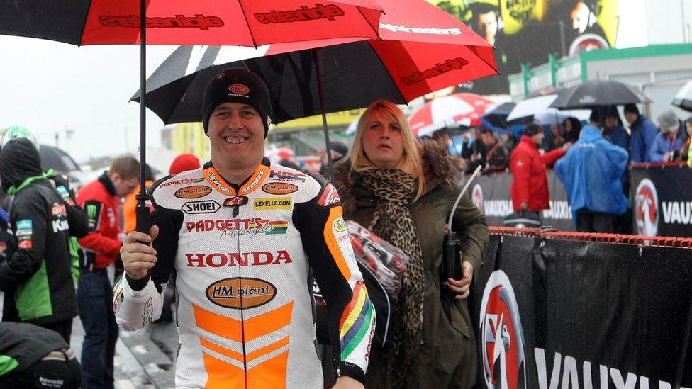 Morecambe rider John McGuinness with his wife Rebecca at the North West 200