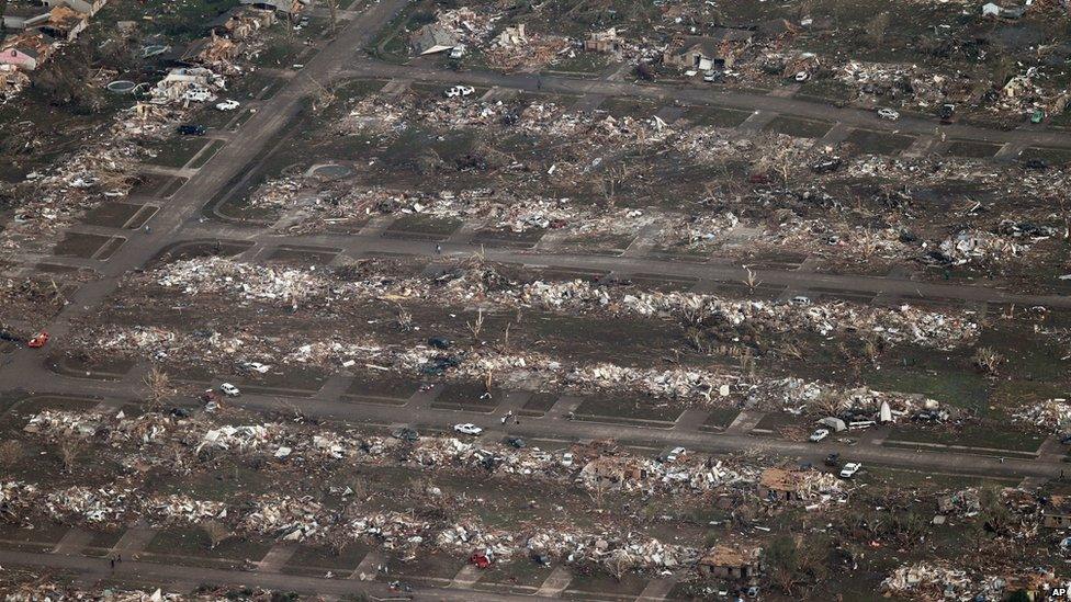 Flattened homes in Moore