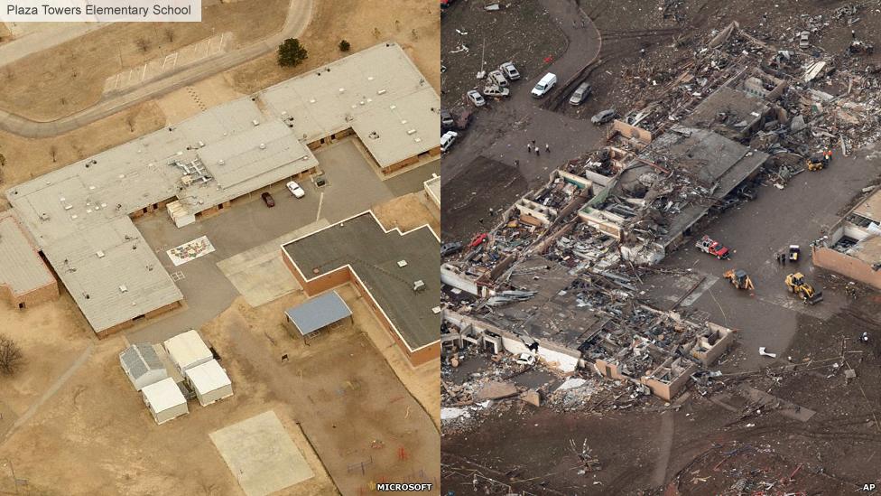 Plaza Towers Elementary School before and after images