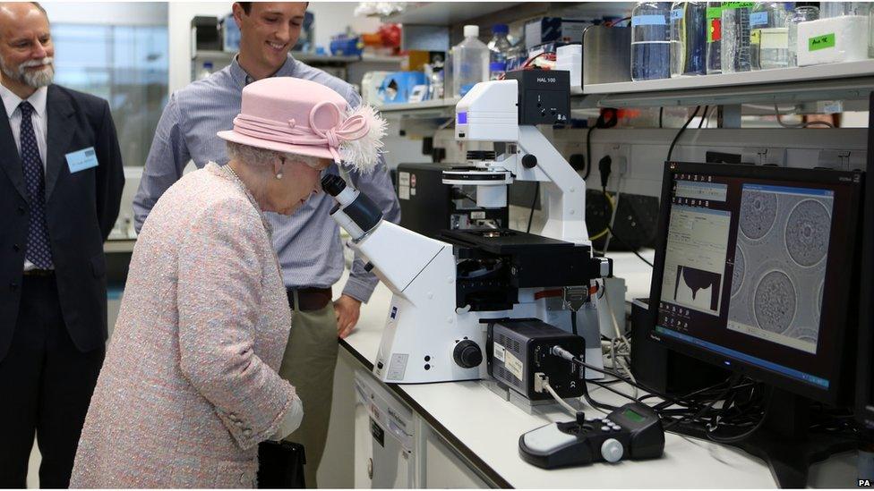 The Queen at the Medical Research Laboratory in Cambridge