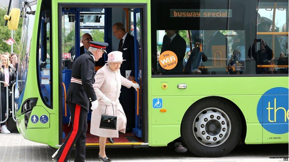 The Queen was driven through the city on a guided bus