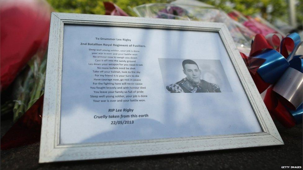 Tribute to Drummer Lee Rigby outside Woolwich Barracks