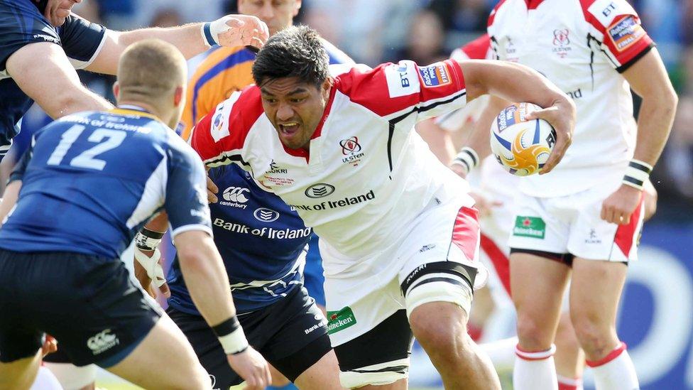 Ulster number eight Nick Williams prepares to charge at the Leinster defence