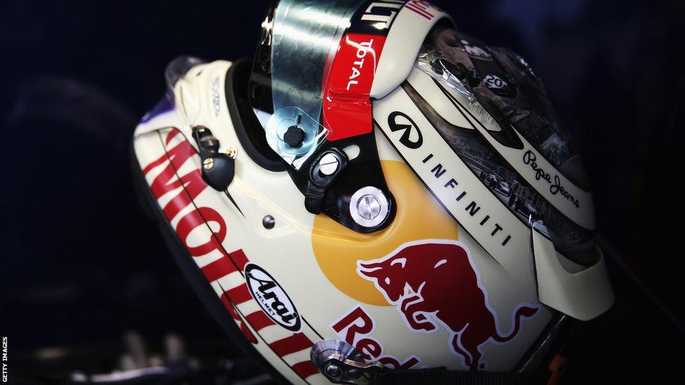 The specially designed drivers helmet of Sebastian Vettel