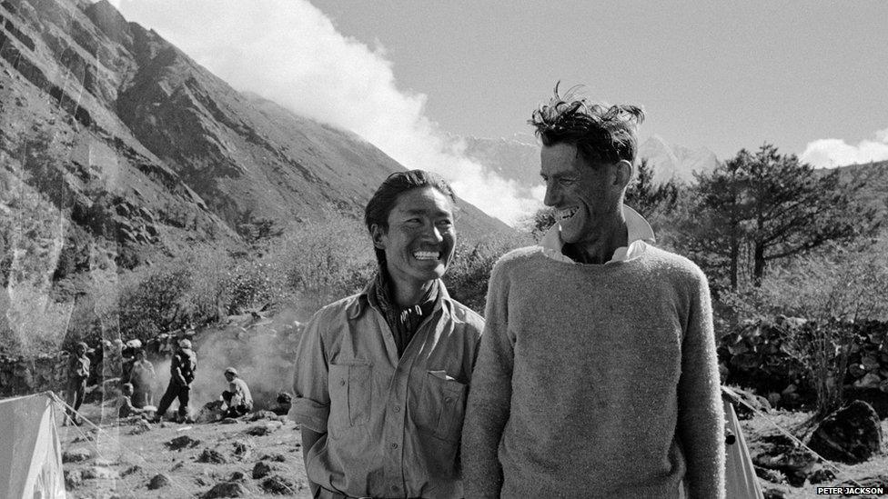 Edmund Hillary and Tenzing Norgay pictured during their descent after climbing Mount Everest