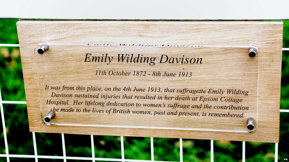 A plaque to Emily Wilding Davison