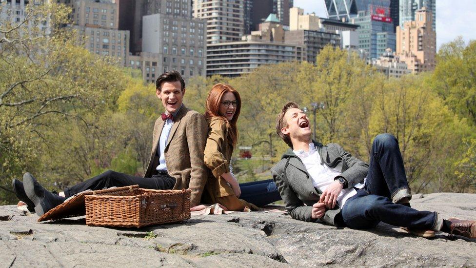 Matt Smith with his former co-stars Karen Gillan and Arthur Darvill