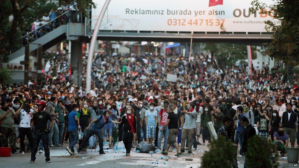 Turks gather in Ankara for anti-government protests.