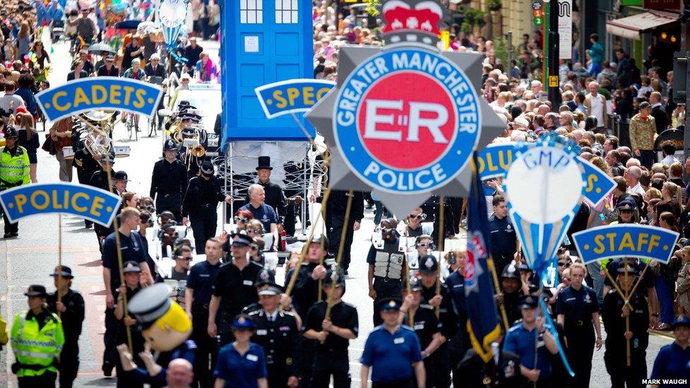 Greater Manchester Police taking part in Manchester Day Parade