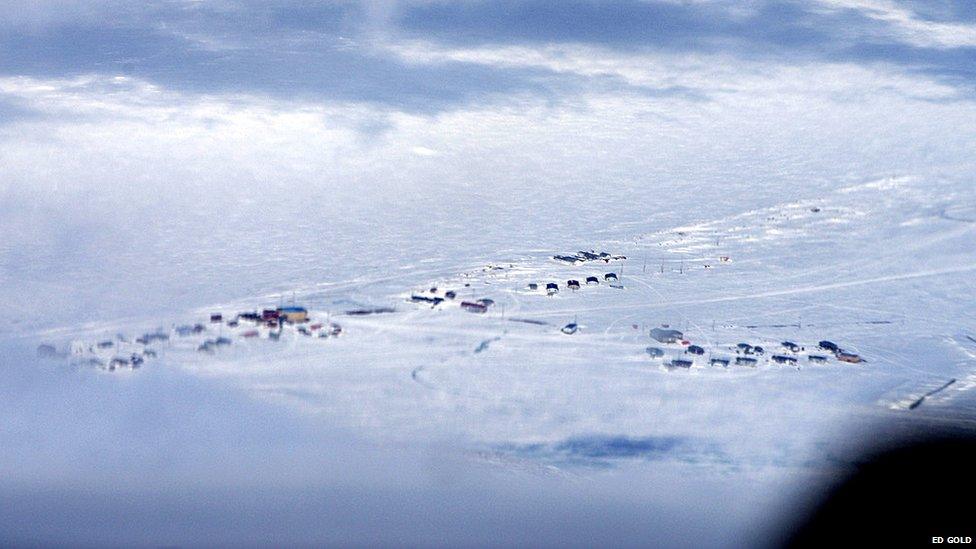 Wales, Alaska seen through the window of an aeroplane