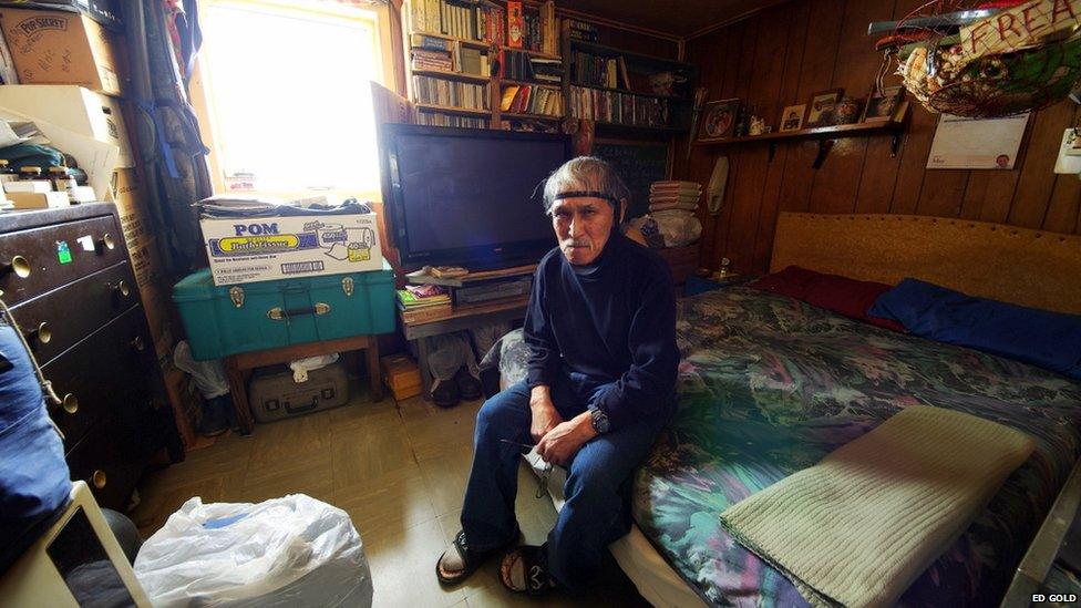 Veteran Dan (Seetook) Omedelena in his home