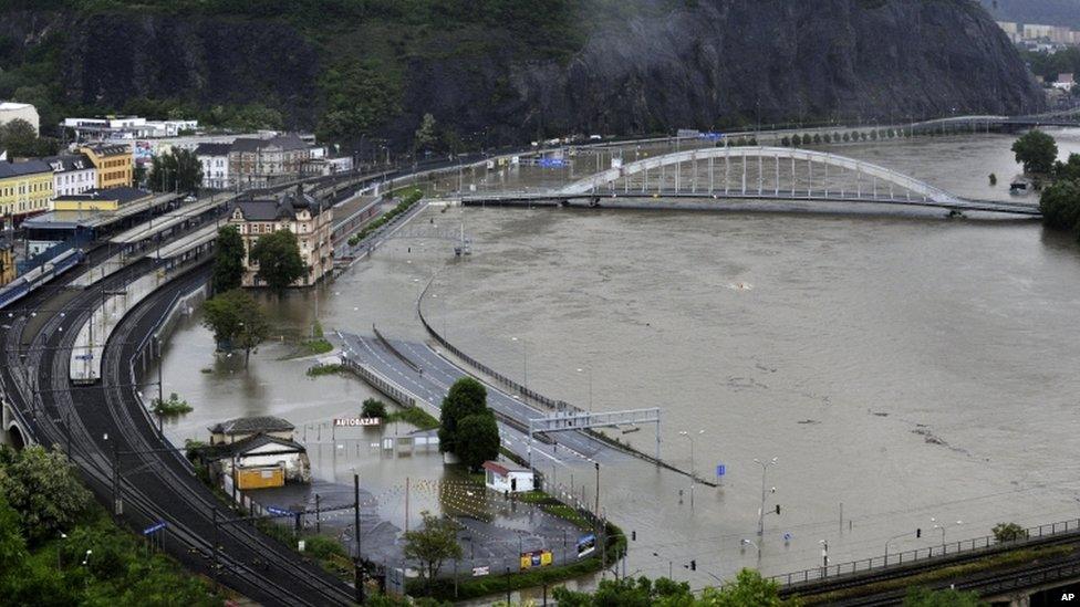 Flooded Czech town of Usti nad Labem, north of Prague, on 4 June 2013