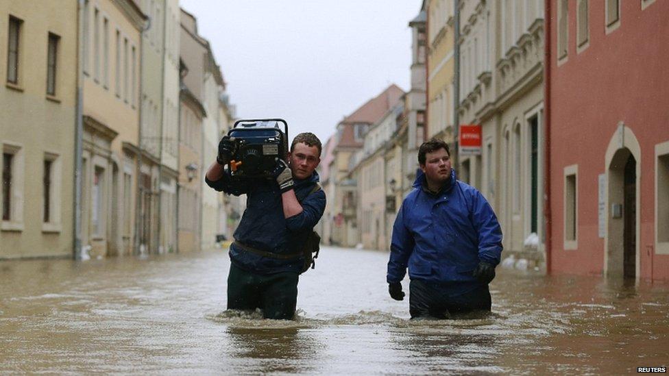 Flooded street in Pirna, Germany, on 4 June 2013