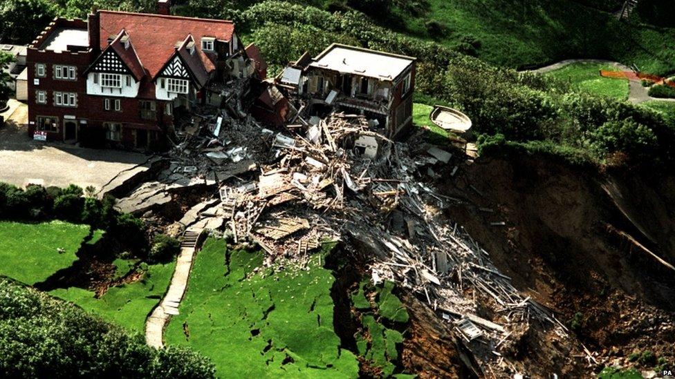 Aerial view of Holbeck Hall site after landslip