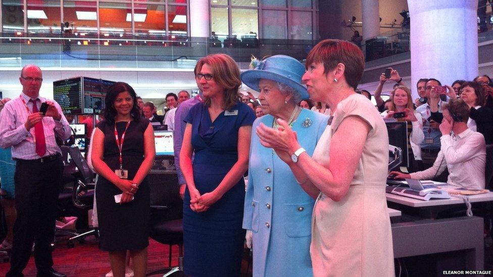 The Queen in the BBC newsroom at New Broadcasting House