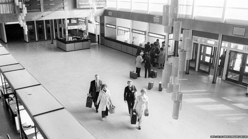 Inside the terminal building at East Midlands Airport