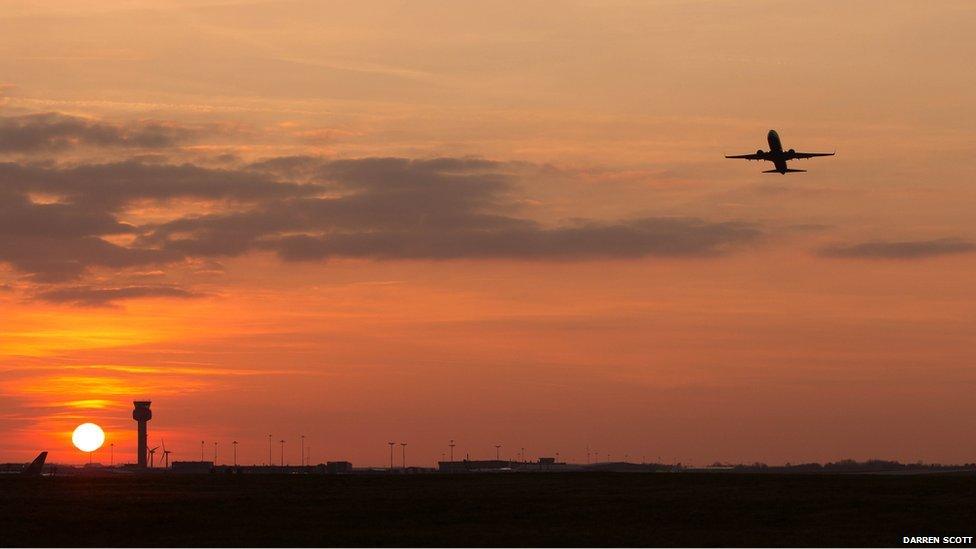 East Midlands Airport at sunset