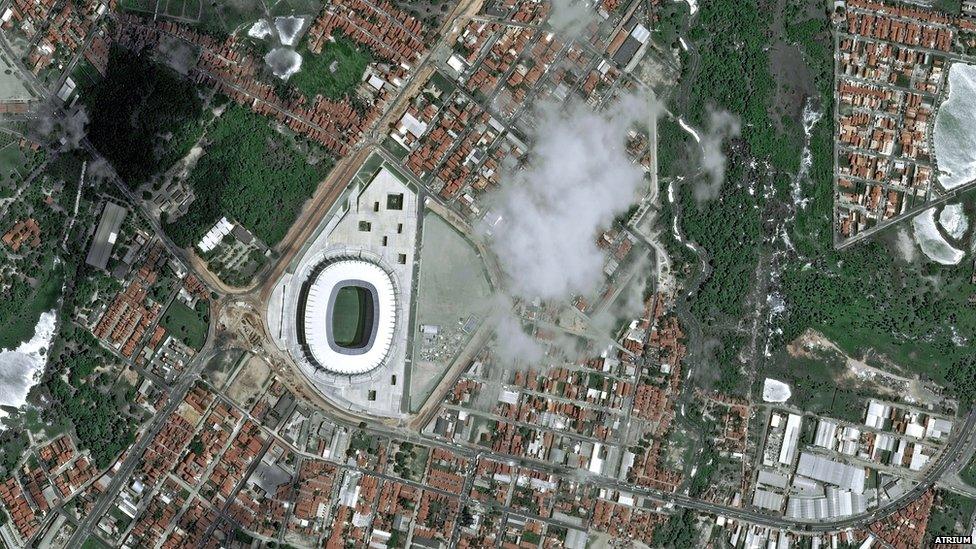 A handout picture released by Astrium Services shows a view from Pleiades Satellite, of Castelao Arena, Fortaleza, 20 October, 2012