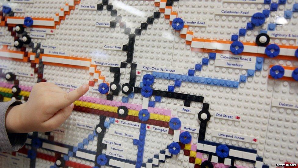 Close up of Tube map made from Lego