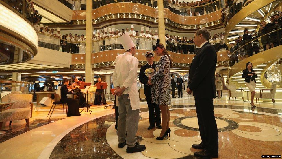 Duchess of Cambridge viewing Royal Princess's atrium