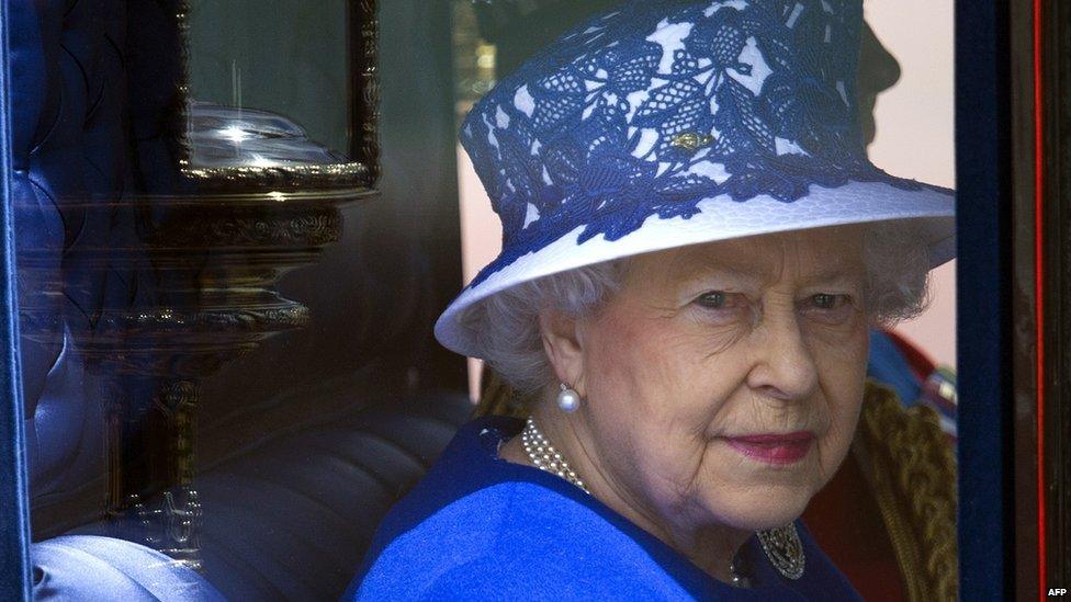 The Queen in her carriage during Trooping the Colour