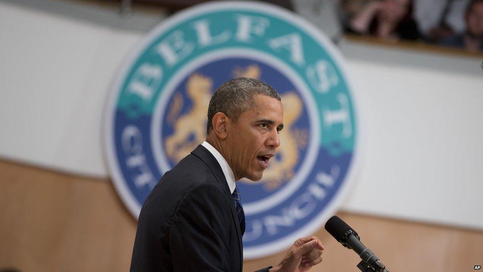 President Barack Obama addressed a gathering at the Waterfront Hall in Belfast, ahead of the G8 summit in County Fermanagh.