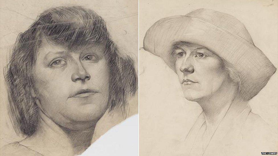 Head of a Girl and Head of a Woman in a Feathered Hat by LS Lowry