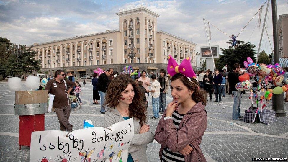 Celebrations in the centre of Rustavi, a Georgian town with high unemployment.
