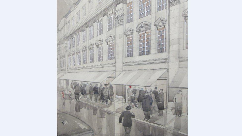 Artist's drawing is of the new store at 1-4 Broad Street that opened in 1929