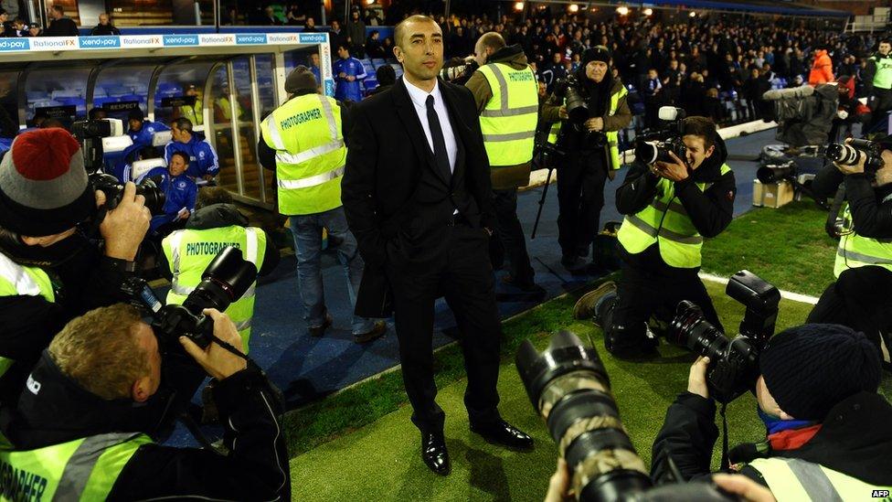 Chelsea's Italian caretaker manager Roberto Di Matteo arrives for an English FA Cup replay against Birmingham at St Andrew's on 6 March, 2012.