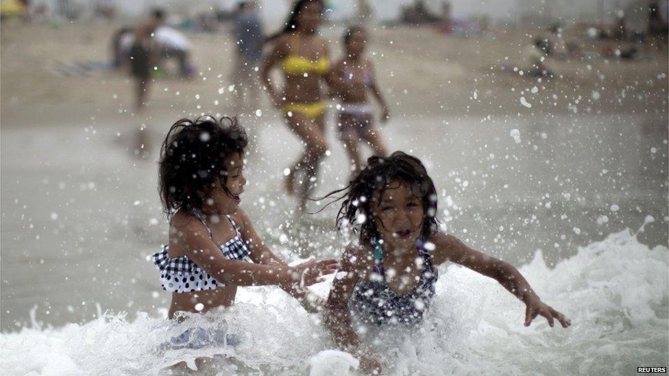 Children on a beach in Santa Monica, California (28 June 2013)