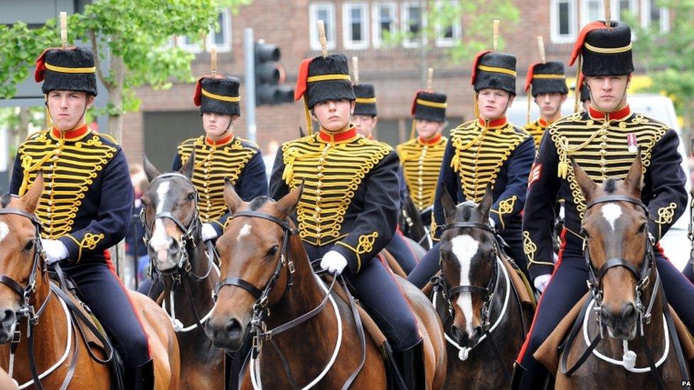 Armed forces prepare for a parade from Nottingham Castle during the Armed Forces Day celebrations in Nottingham city centre.