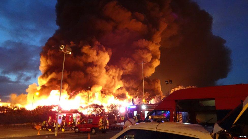 Crews at the Smethwick fire, photograph by West Midlands Ambulance Service