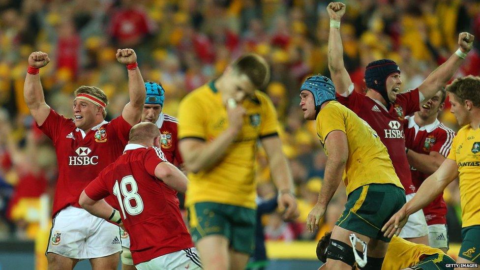 Australia v British and Irish Lions third Test Lions celebrate at full-time