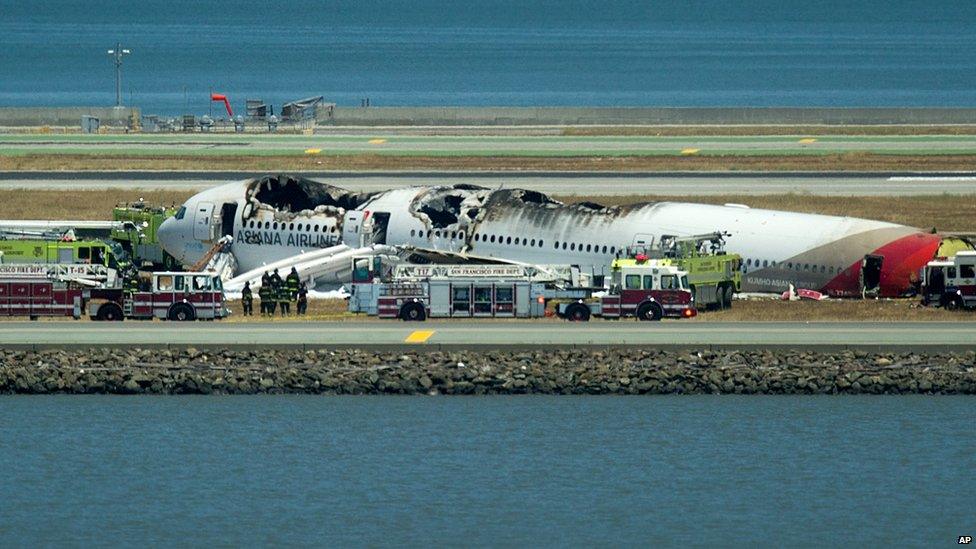 Asiana Flight 214 after it crashed at San Francisco International Airport on Saturday