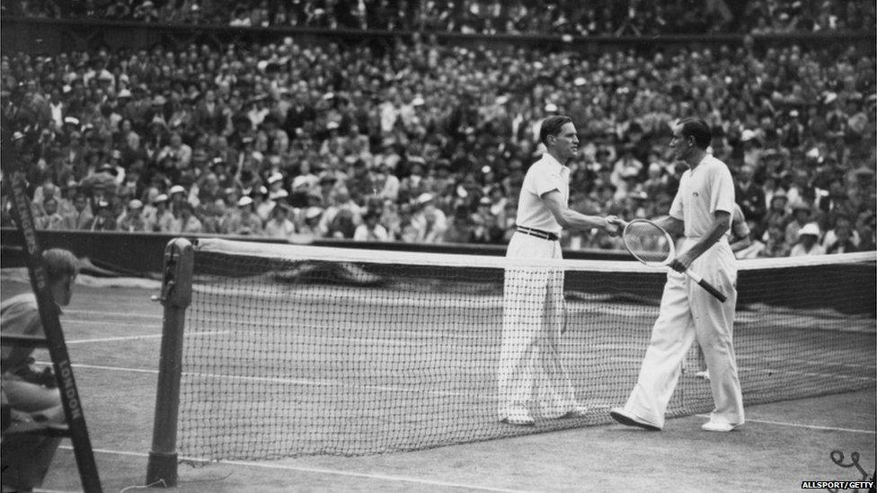 Britain's last Wimbledon champion was Fred Perry, who won the men's singles in 1936 against Germany's Gottfried von Cramm. Here the pair shake hands after Perry's victory.