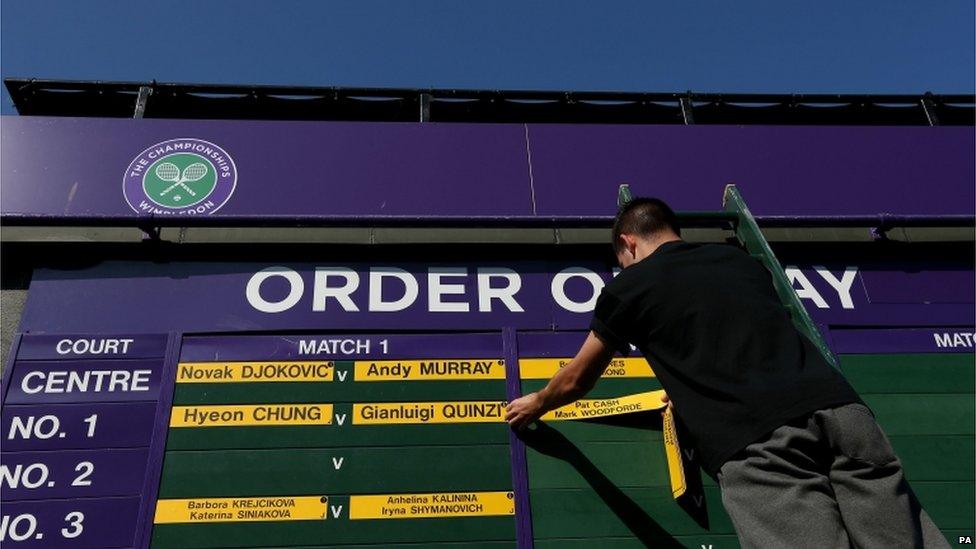 Finalists Novak Djokovic and Andy Murray's names were erected on the Order of Play as excitement built for the historic occasion.