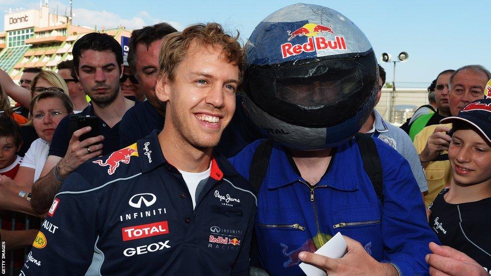 Sebastian Vettel with fan