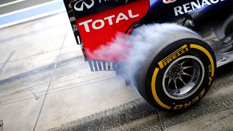 Red Bull burning rubber