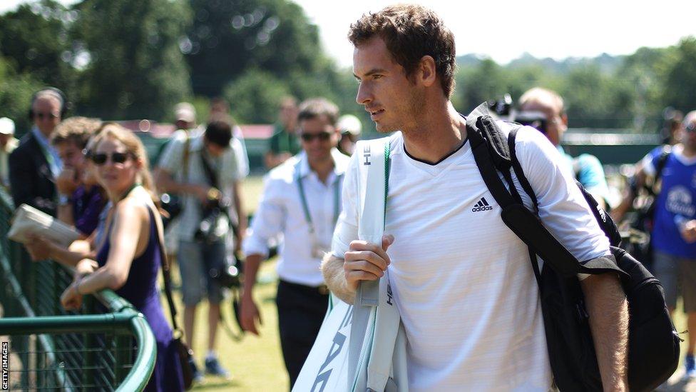 Andy Murray arrives for a practice session