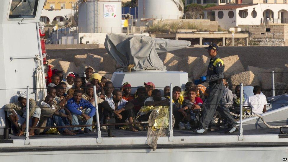 Immigrants on board boat in Lampedusa