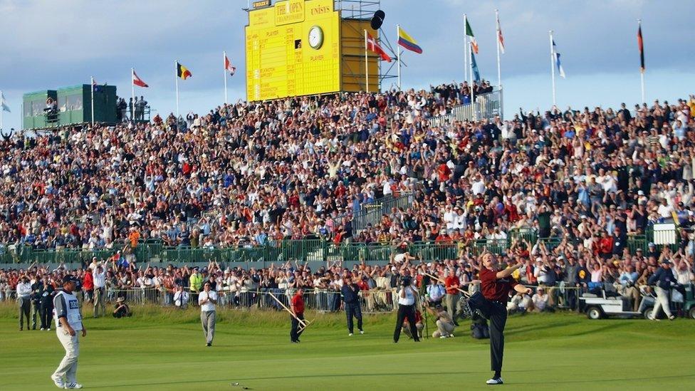 Ernie Els celebrate his 2002 Open victory