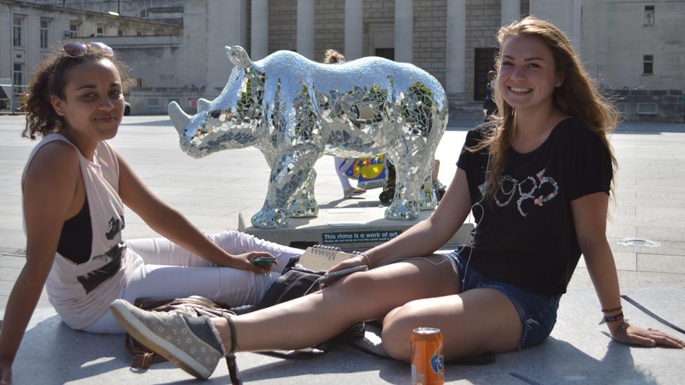 Girls with Rhino in Guildhall Square