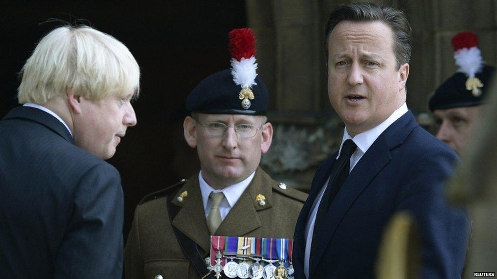 Prime Minister David Cameron and London Mayor Boris Johnson arrive for the funeral of Fusilier Lee Rigby