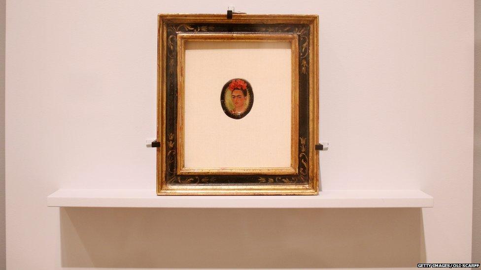 A painting by Frida Kahlo entitled "Self-portrait" from 1938 in the Royal Academy of Arts on July 2, 2013 in London,