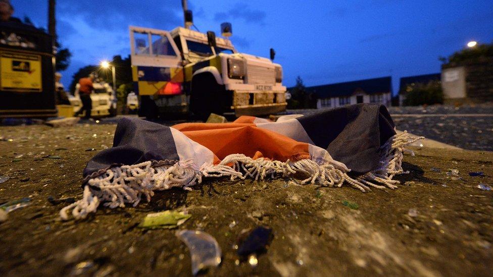 Flag lying on street