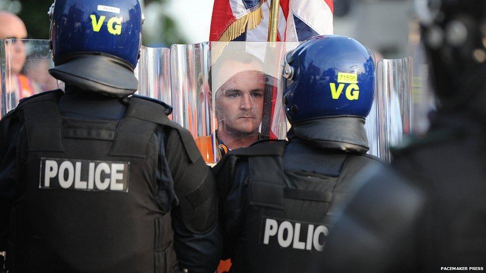 Protestor at police lines