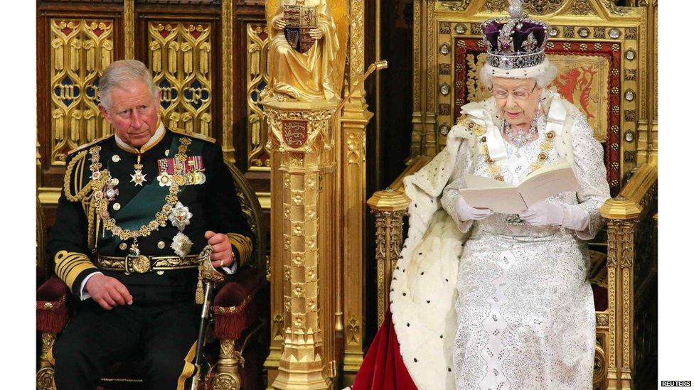 Queen and Prince Charles at the State Opening of Parliament.