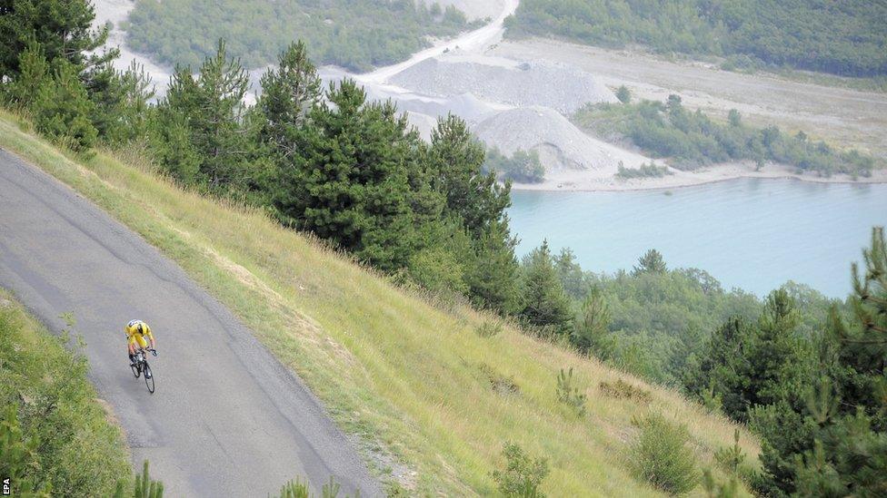 Christopher Froome in action during the 17th stage, a time trial over 32km, between Embrun and Chorges